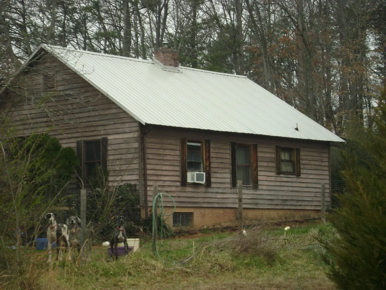 White metal roof on an old wood sided farmhouse, from a Asphalt Shingle Roof Repair job in Clinton Township